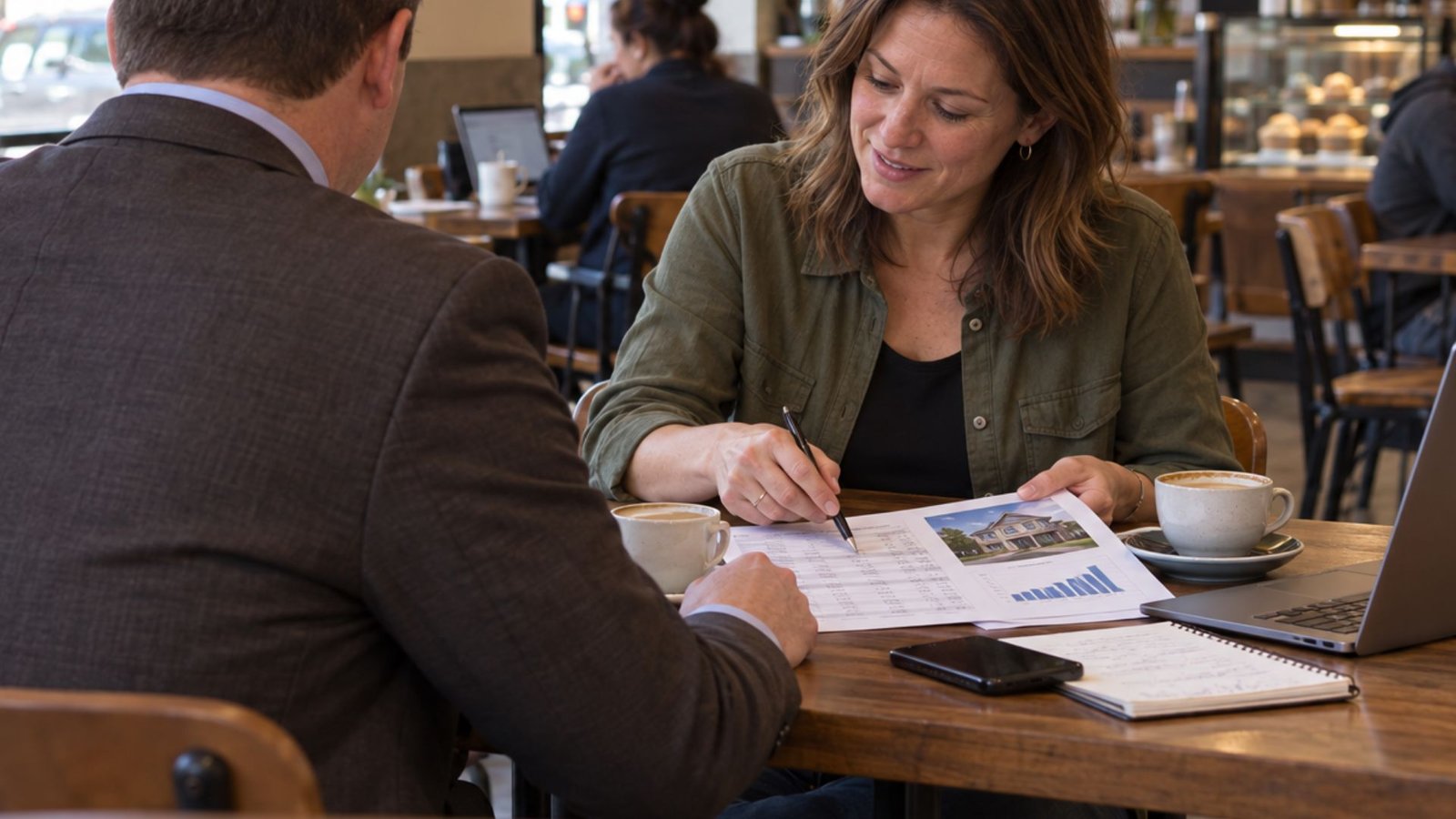 An investor reviewing a property’s numbers over coffee